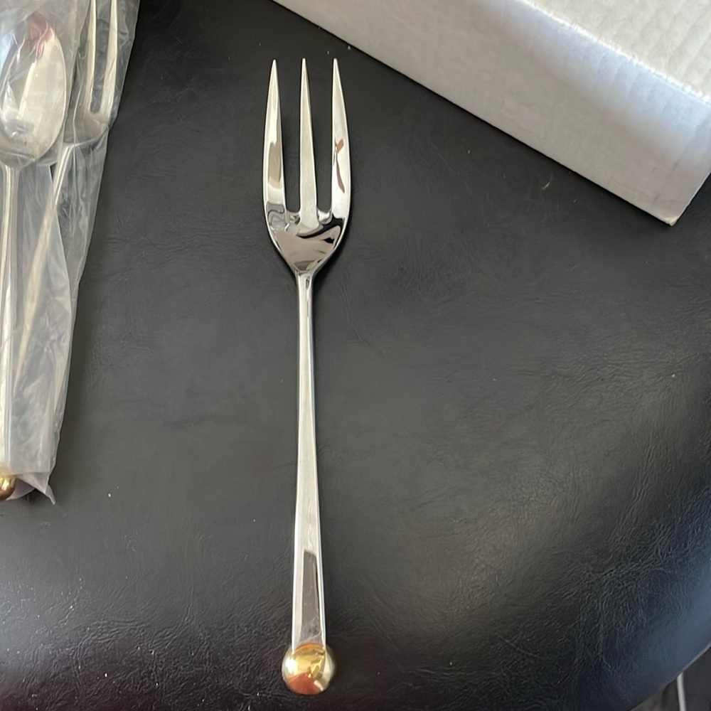 New Sasaki Orbit Gold Glossy Spherical Serving Fork Ward Bennet Design